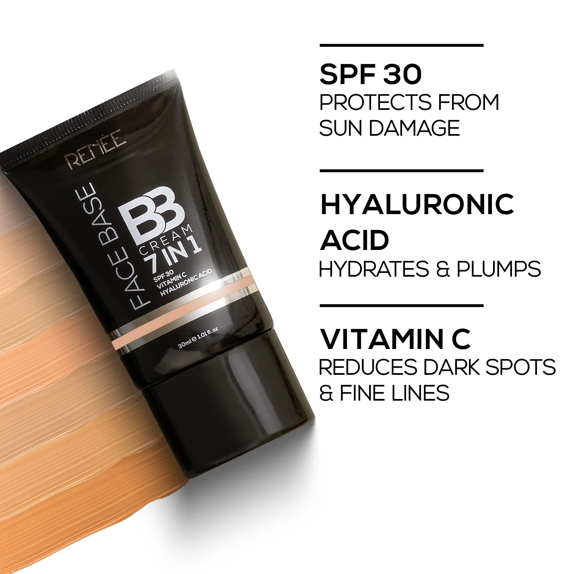 RENEE Face Base 7 in 1 BB Cream with SPF 30, Hyaluronic Acid & Vitamin C, 30 ml - Image 43