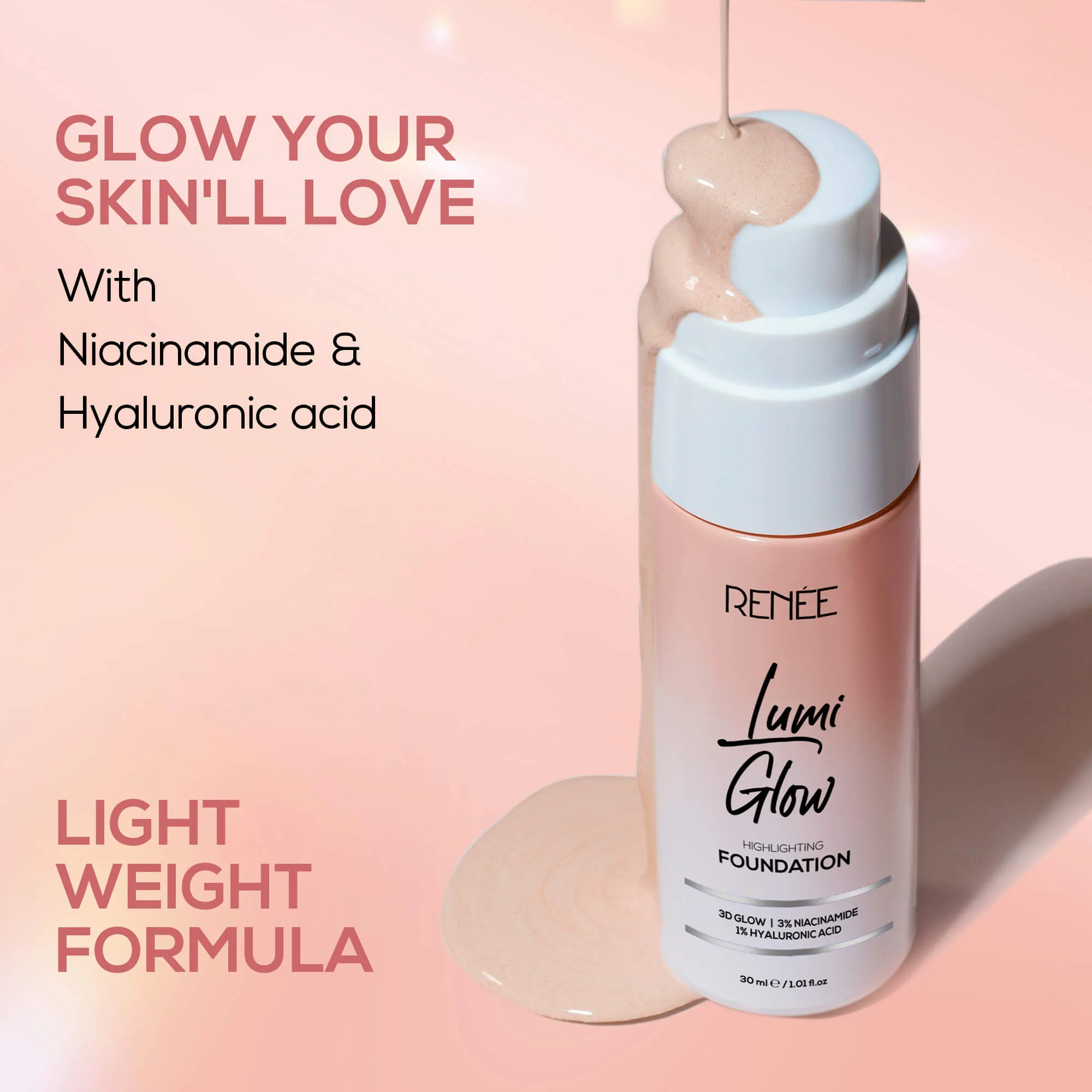 RENEE Lumi Glow Highlighting Liquid Foundation With Dewy Finish, Buildable Coverage & 3D Glow, 30 ml - Image 23